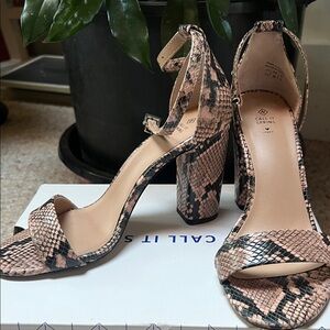 Call It Spring Snakeskin Heels - Black and Tan